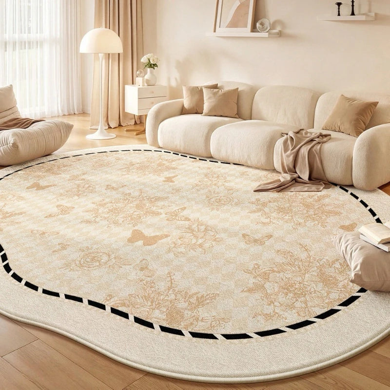 Irregular Shaped Plush Rug For Living Room With Flower Pattern