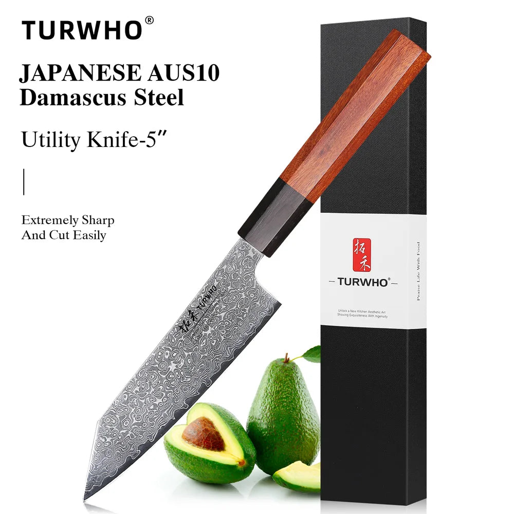 TURWHO Hand Forged Japanese Chef Knife Damascus Steel Santoku