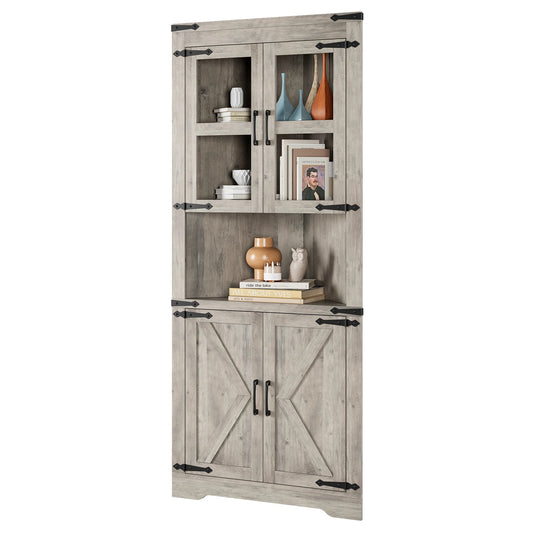 Farmhouse Corner Storage Cabinet With Barn Doors And Adjustable Shelves