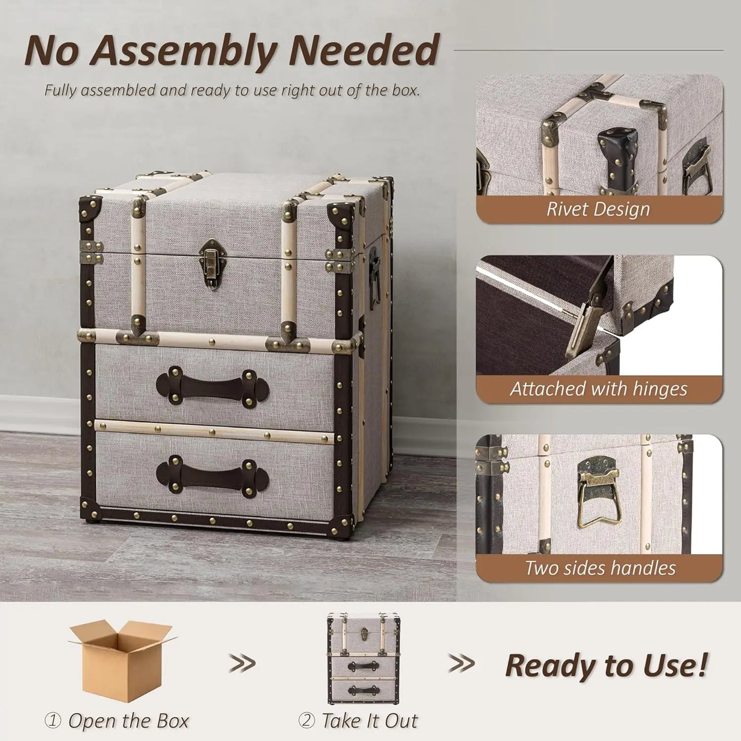 Aoikax Vintage Storage Chest With Buckle Hinged Top End Table