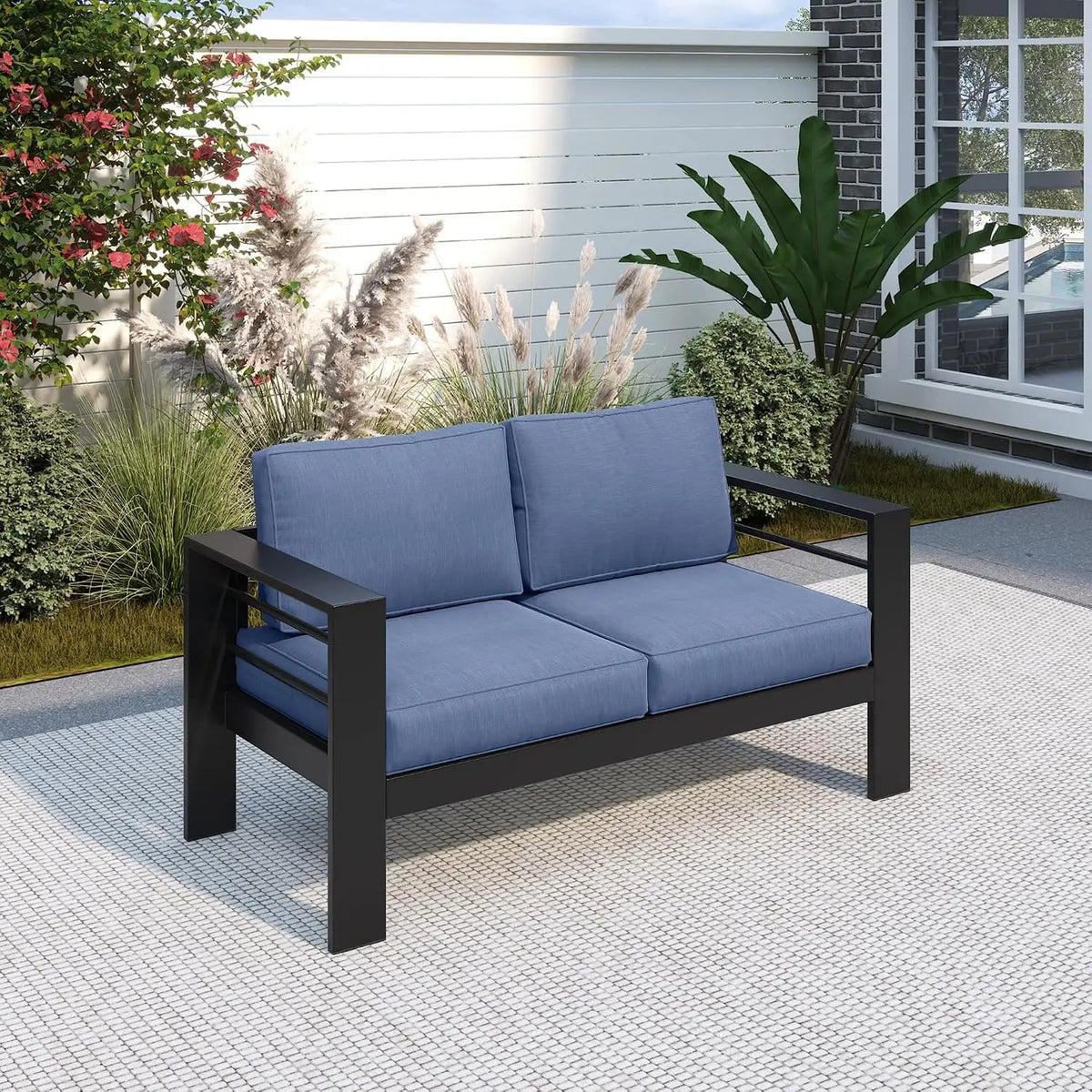 Outdoor Aluminum Patio Loveseat Sofa with Metal Frame and Cushions