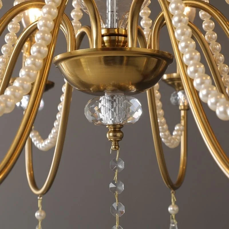 SaloEElaitte French Luxury Crystal Pearl Chandelier E14 Pendant Lamp