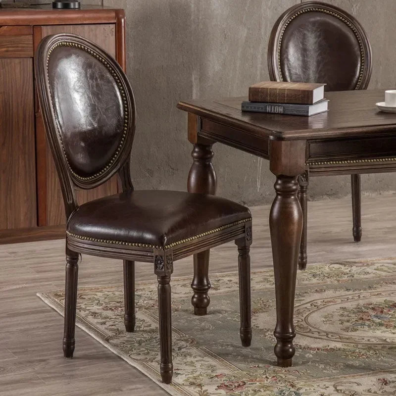 DUTRIEUX Rustic Wooden Armrest Dining Chairs Leather European Design