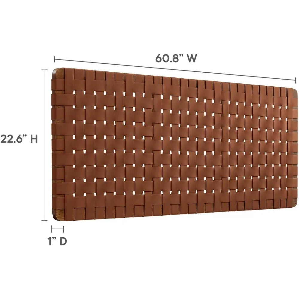 Faux Leather Queen Headboard with Woven Texture, Wall Mount Design for Bedroom