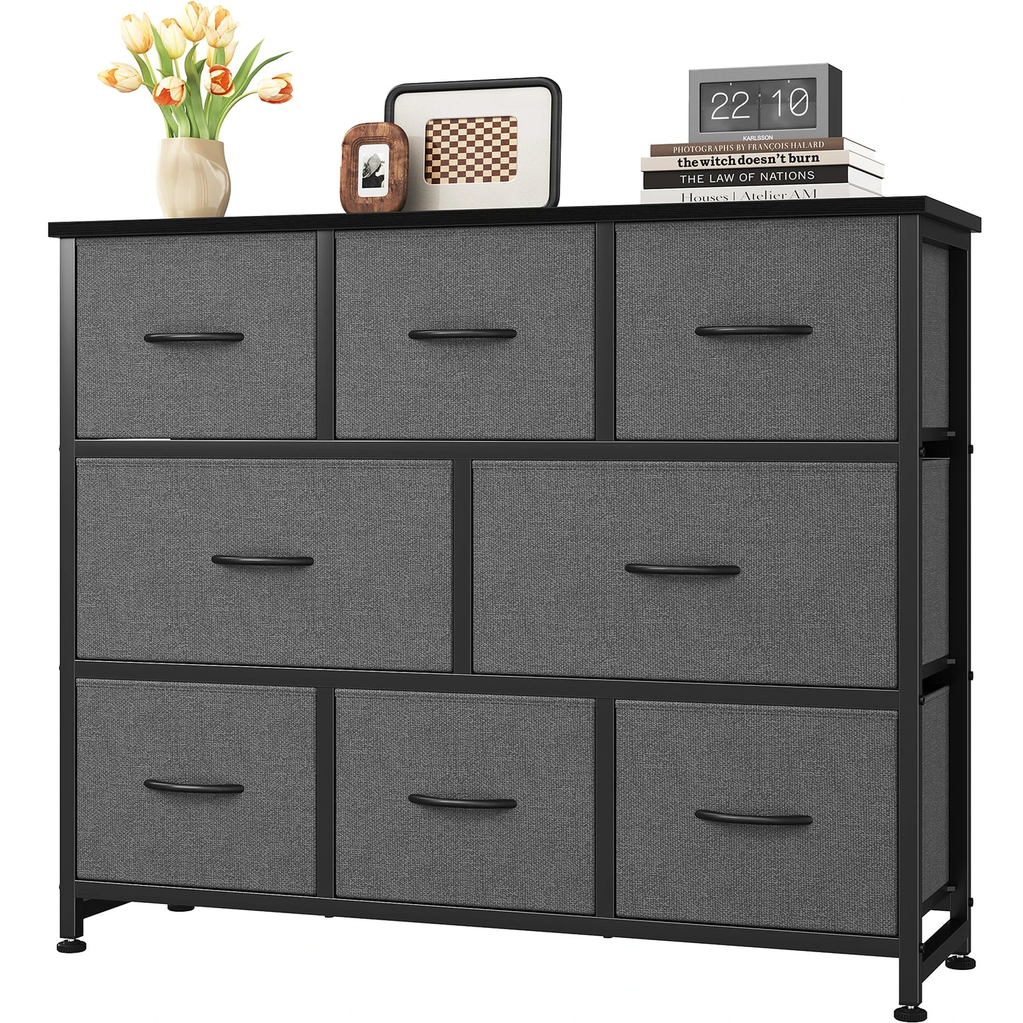 JHK Dresser with 8 Fabric Drawers Cabinet for Living Room Wide Storage Dressers for Closet Chests of Drawers with Wood Top and Mental Frame Storage Unit for Bedroom and Entryway