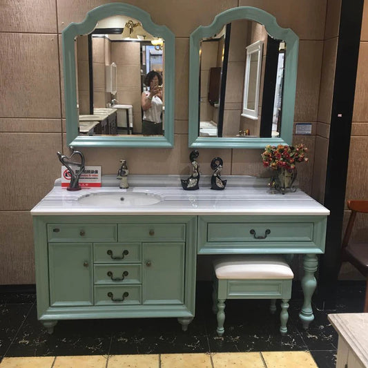 European Style Solid Wood Bathroom Vanity Oak Dressing Table with Handwashing Basin Cabinet Combination American Design XHSH