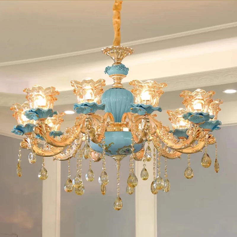 Fei Guang Lighting Ceramic Chandelier Crystal Glass Fixture