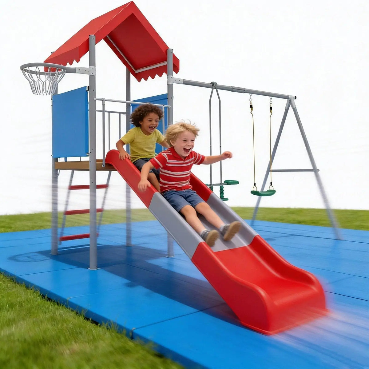 EliteZ Outdoor Playset With Swing Slide And Basketball Hoop