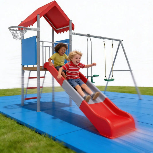 EliteZ Outdoor Playset With Swing Slide And Basketball Hoop