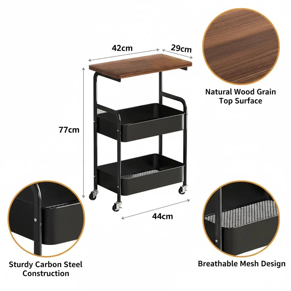 Heavy Duty Steel Rolling Storage Cart With Locking Wheels