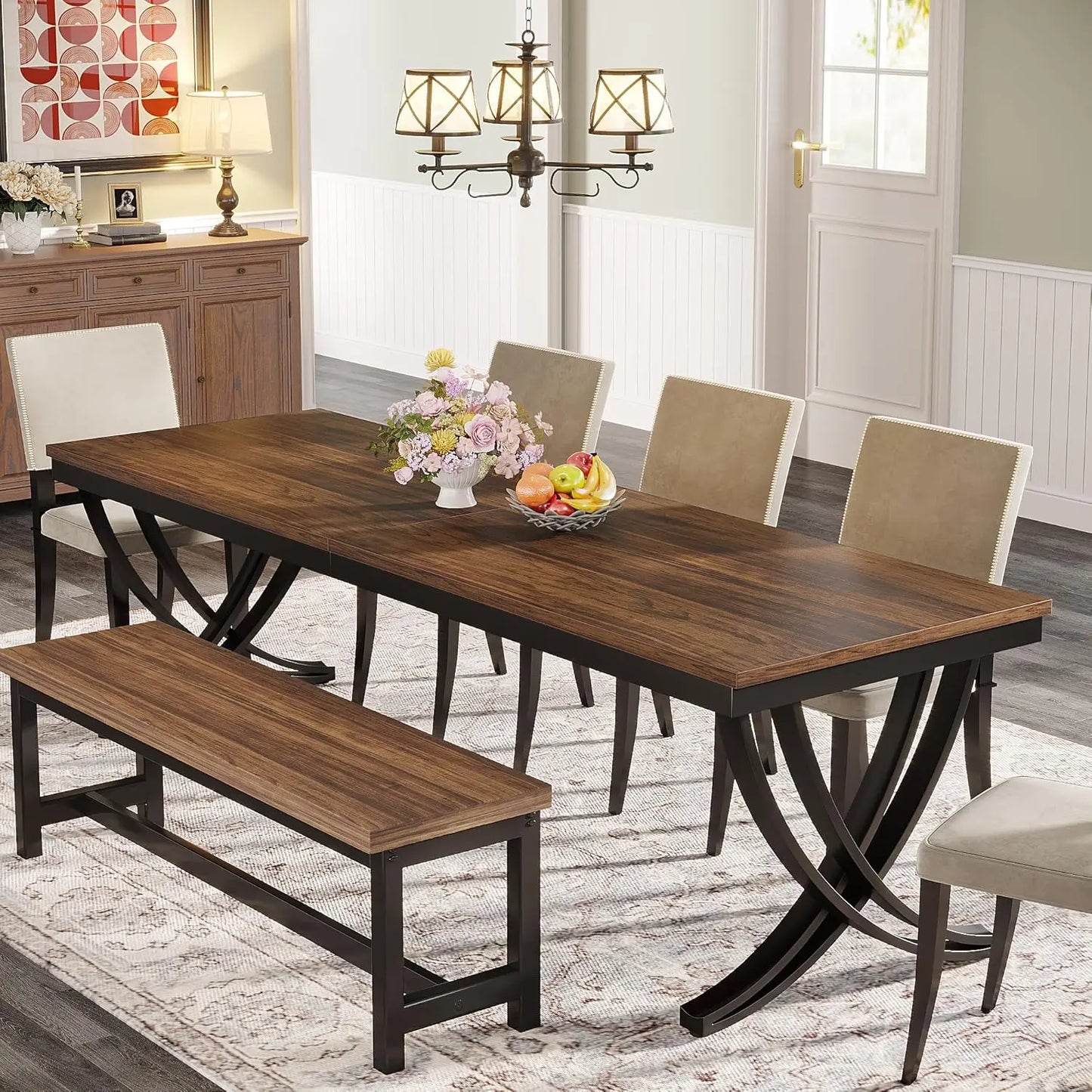 LITTLE TREE Rectangular Farmhouse Dining Table For Kitchen And Dining Room
