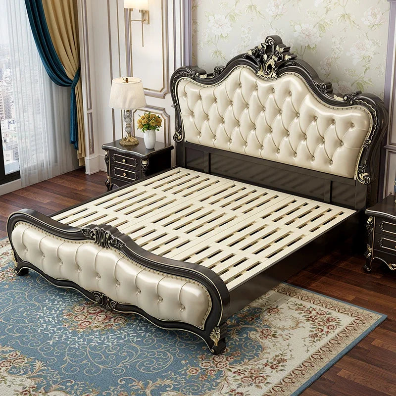 Modern Wooden Bedroom Set With Leather Upholstery And Storage