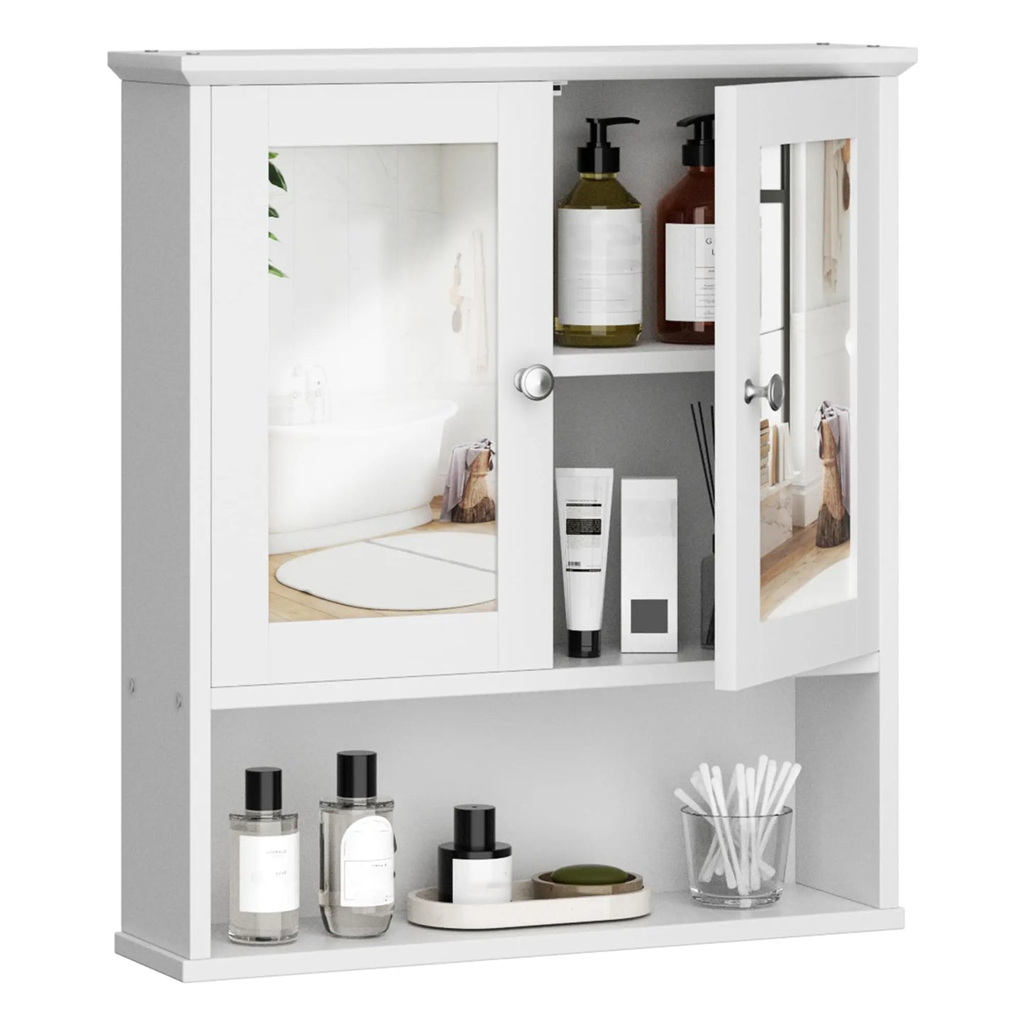 Cabinet With Mirror, Wood Medicine Cabinet With Adjustable Shelf, Wall Mount Cabinet Storage, Cupboard, Whit