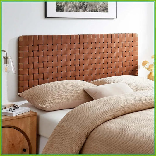 Faux Leather Queen Headboard with Woven Texture, Wall Mount Design for Bedroom
