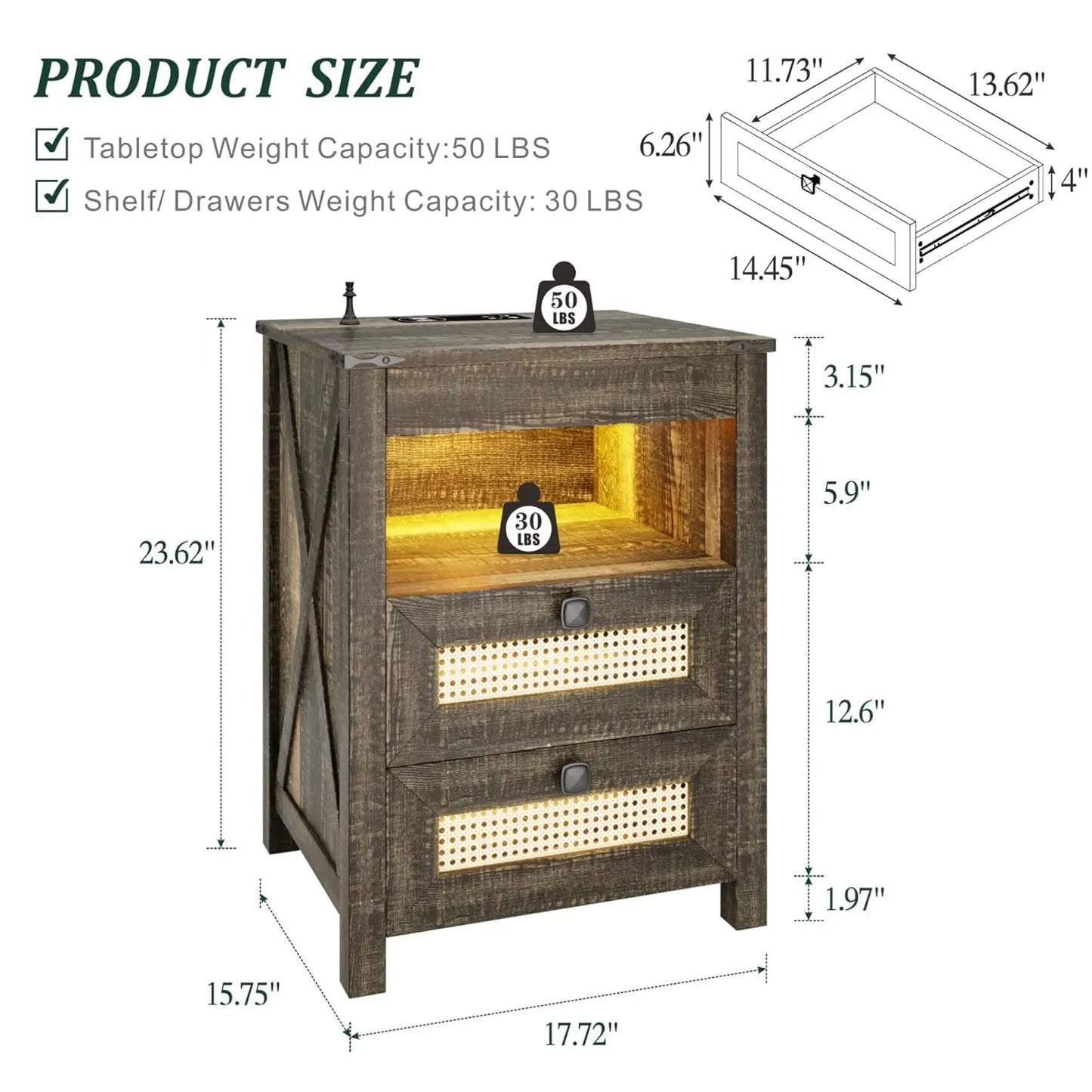 Farmhouse Night Stand With Gun Drawer And Charger Station