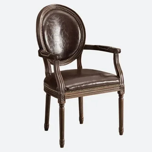 DUTRIEUX Rustic Wooden Armrest Dining Chairs Leather European Design