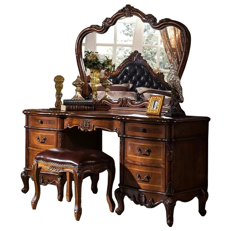 DUTRIEUX Nordic Vanity Chair With Wood Storage Mirror Organizer Bedroom