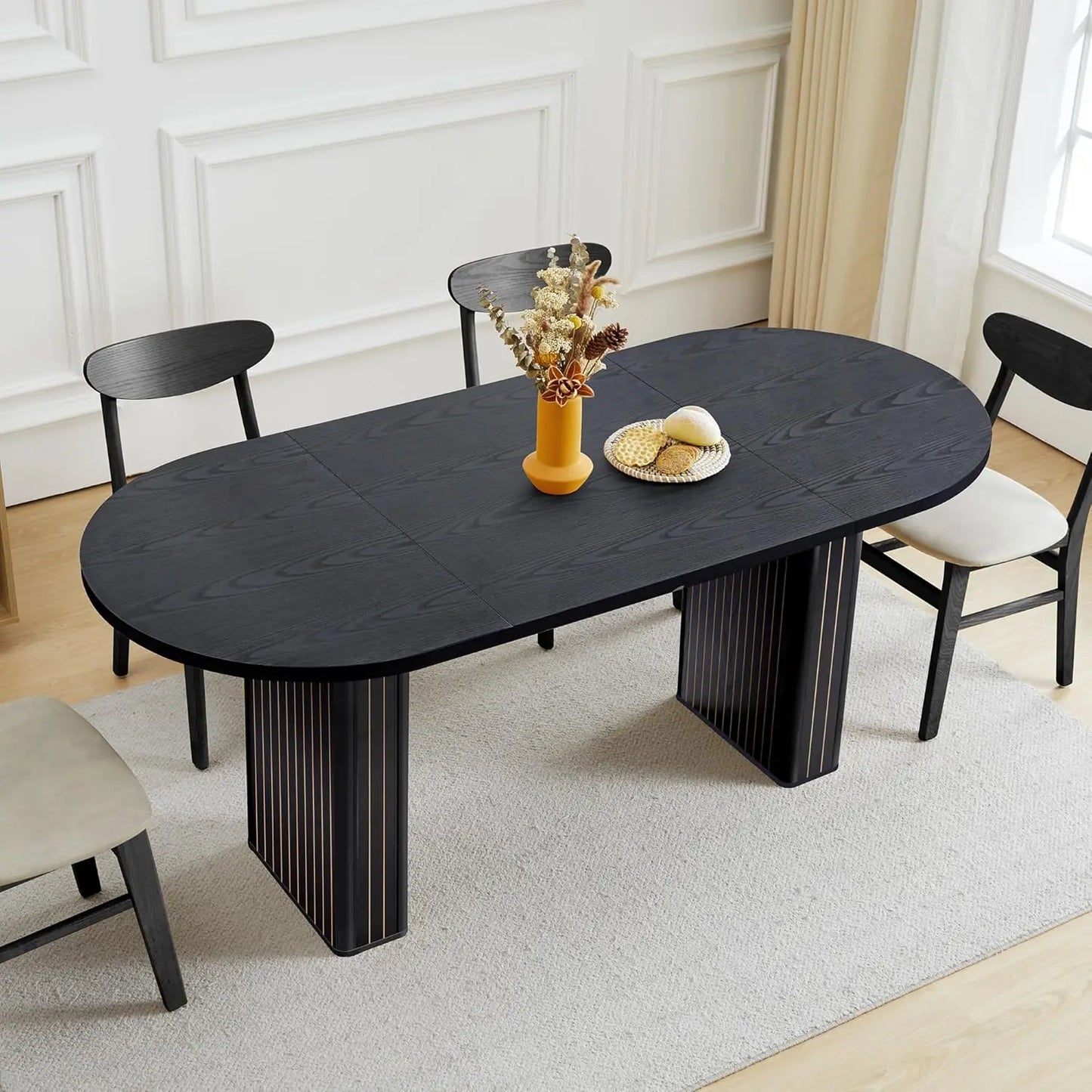 Rectangular Dining Table Modern Farmhouse Wood Strip Base