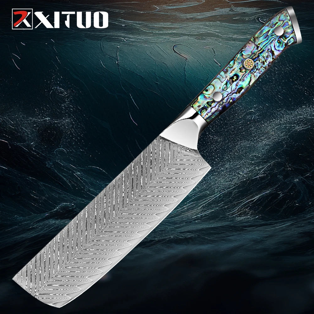 XITUO Damascus Steel knife Set 1-5 PCS Kitchen Tools Chef Knife Japanese Santoku Knives Boning knife Exquisite Shell Handle New
