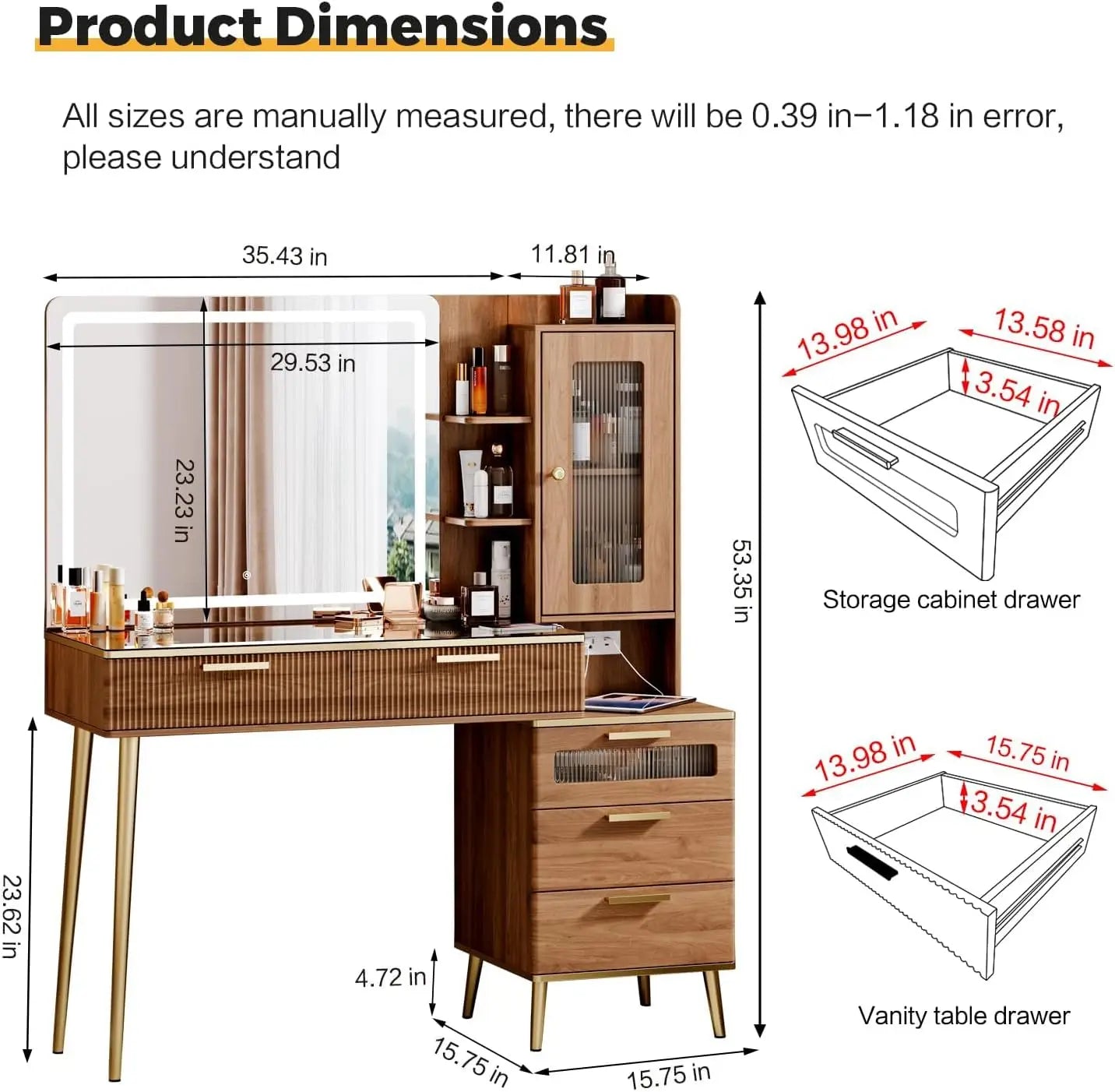 Modern Makeup Vanity Desk With Lighted Mirror And Storage