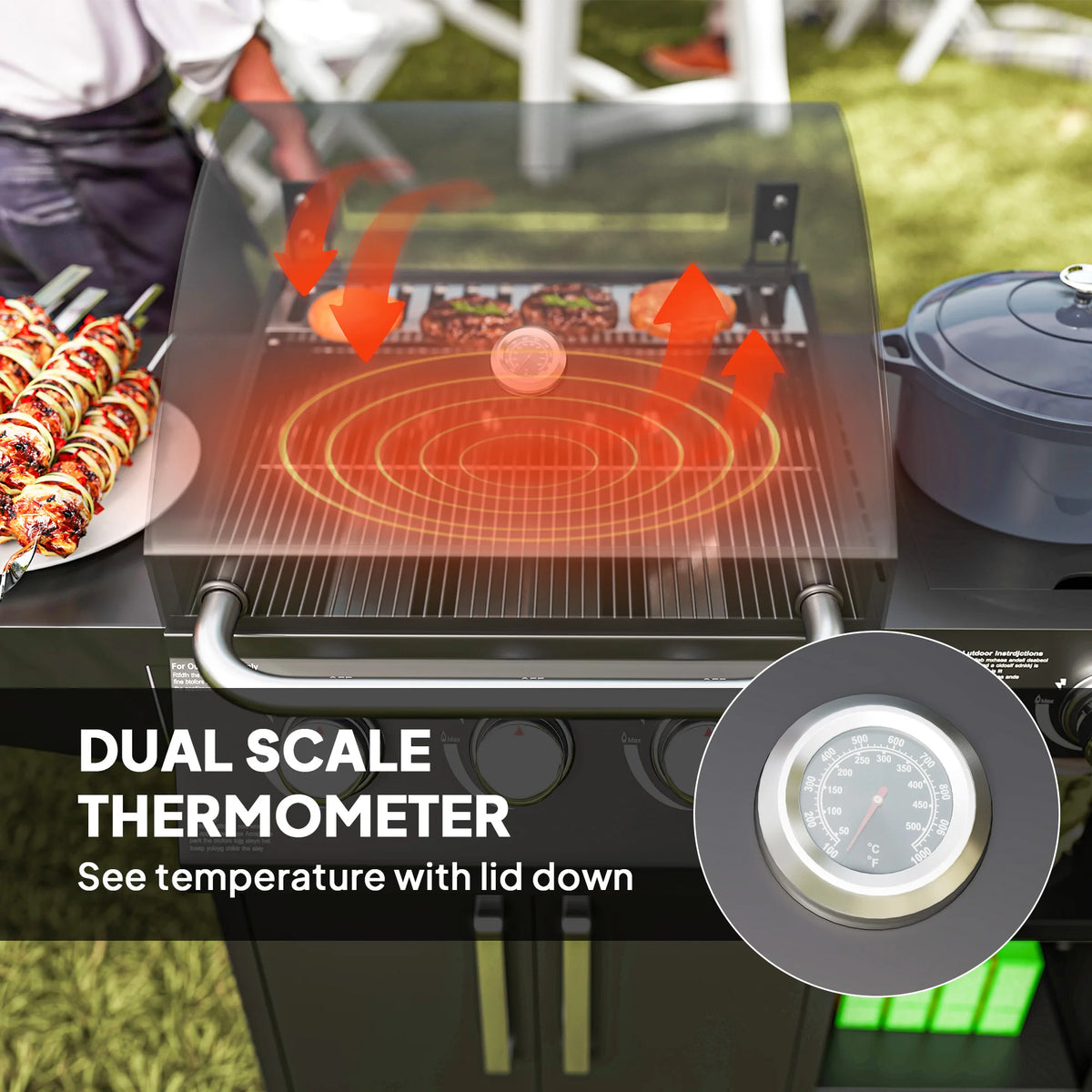 Outsunny Three Burner Gas Grill With Side Burner And Shelves