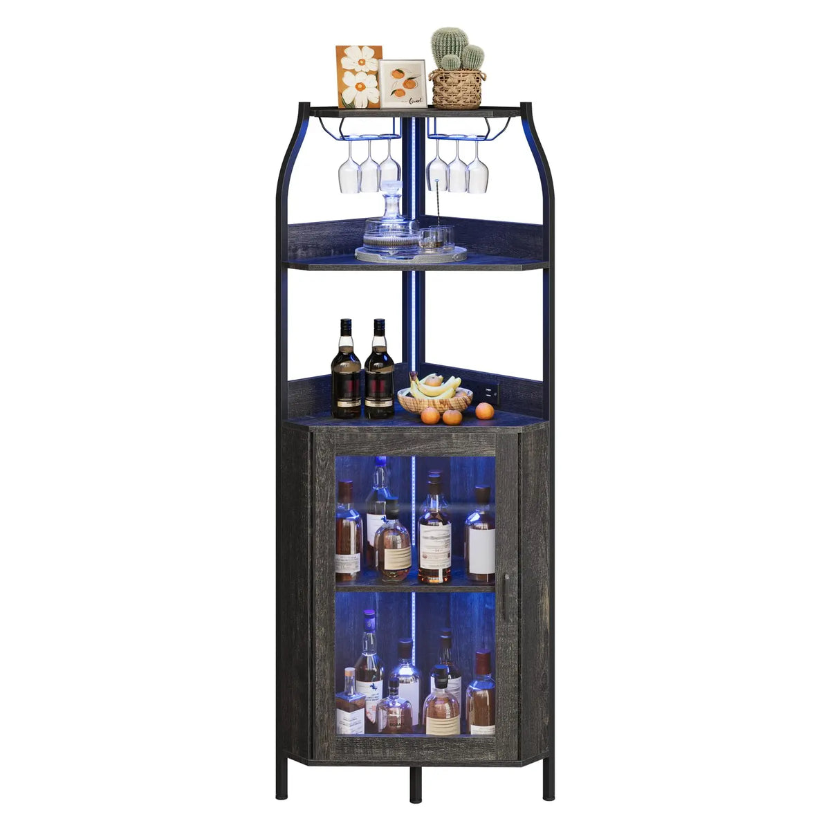 HiMISS Corner Bar Cabinet With LED Lights And Power Outlet