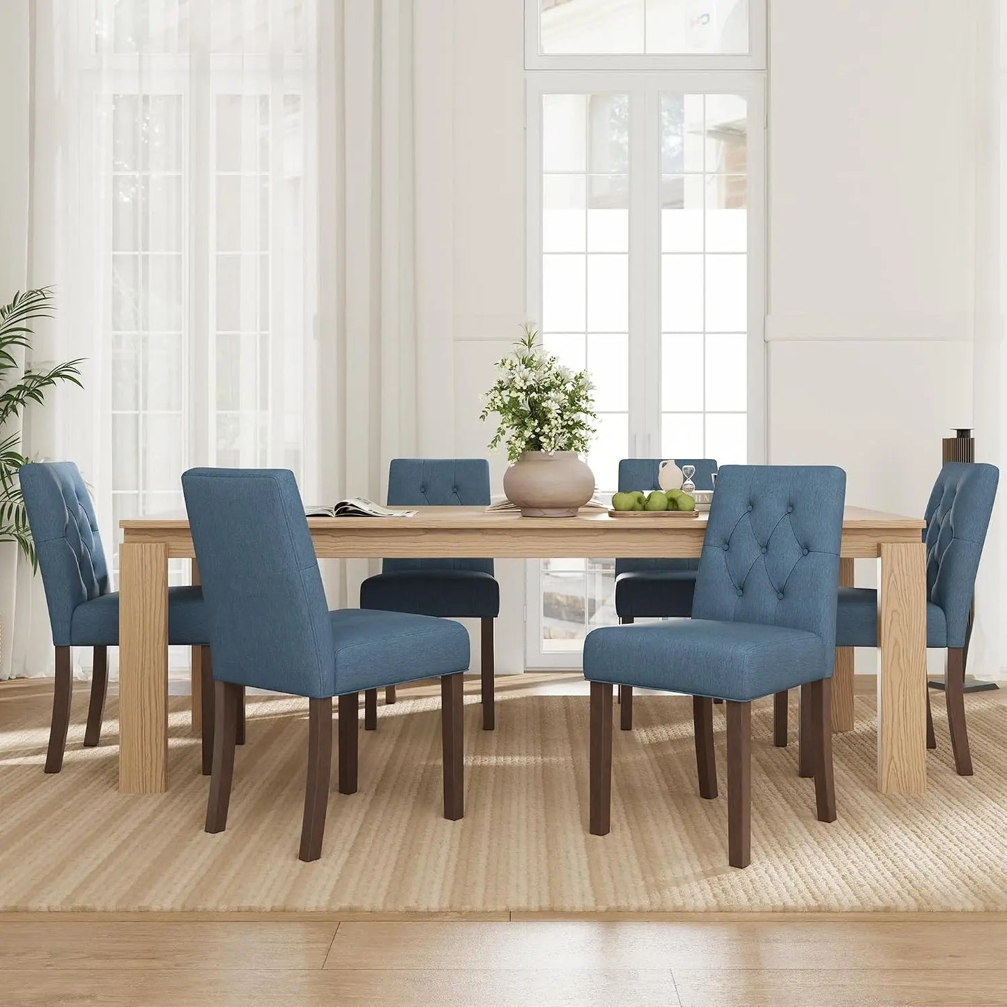 Modern Upholstered Parsons Dining Chairs Set of 6, Diamond Tufted Back & Solid Wooden Frame for Kitchen & Dining Room, Custom