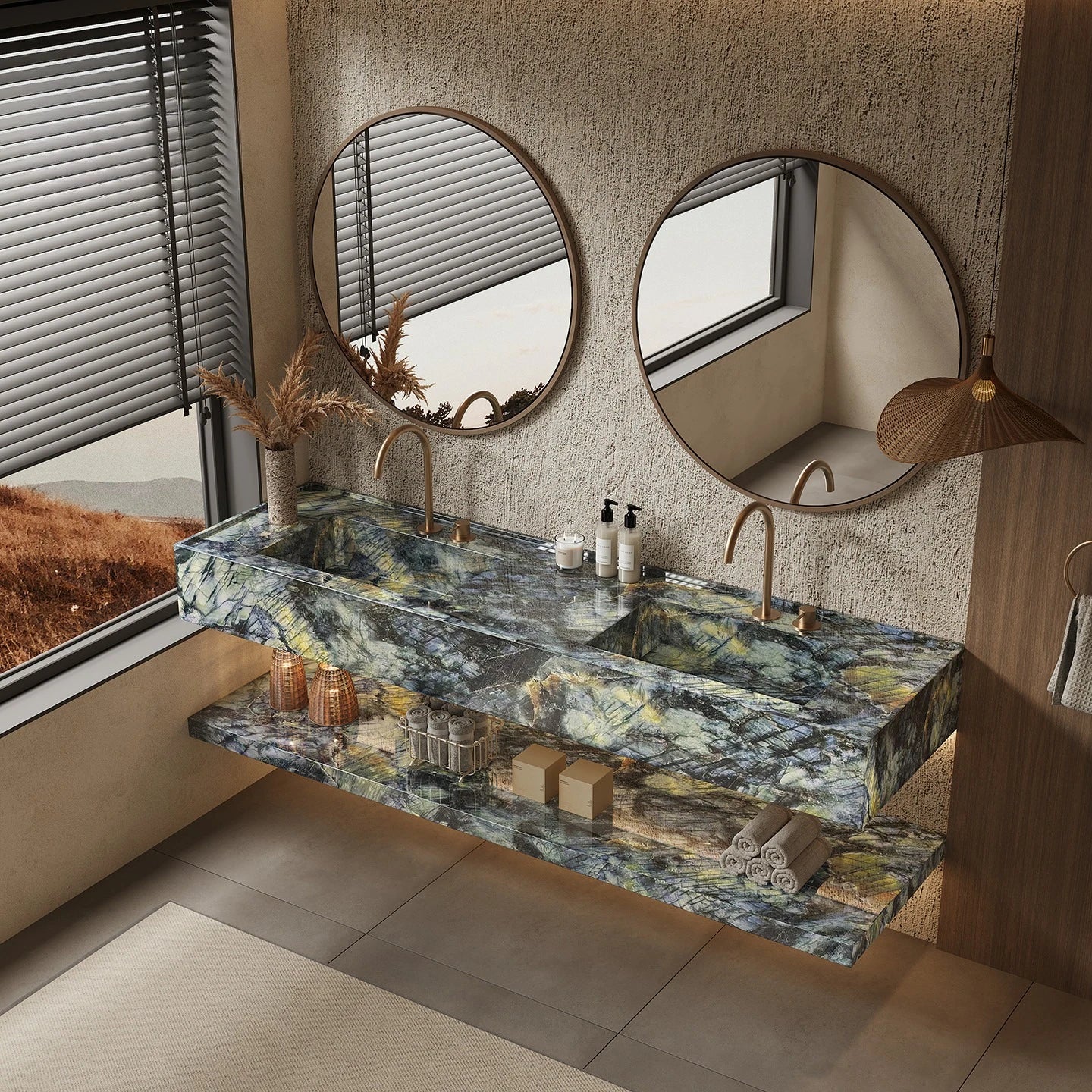 Any Size Custom French Luxury Emerald Green Marble Double Sink Vanity Natural Flowing Veins Multi Stone Options Premium Bathroom