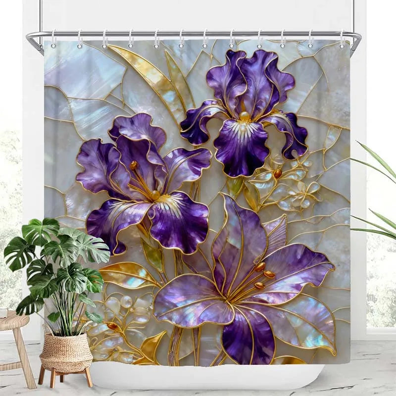 2D Flat, 4pcs Artistic 2D Bathroom Set, Featuring High-Quality Bathroom Decorations And Additions, Including a Non-Slip, a U-Shaped, a Toilet Seat, And a Shower Curtain with 12 Hooks