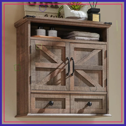 Farmhouse Wall Cabinet With Drawer Adjustable Shelf Double Barn Doors