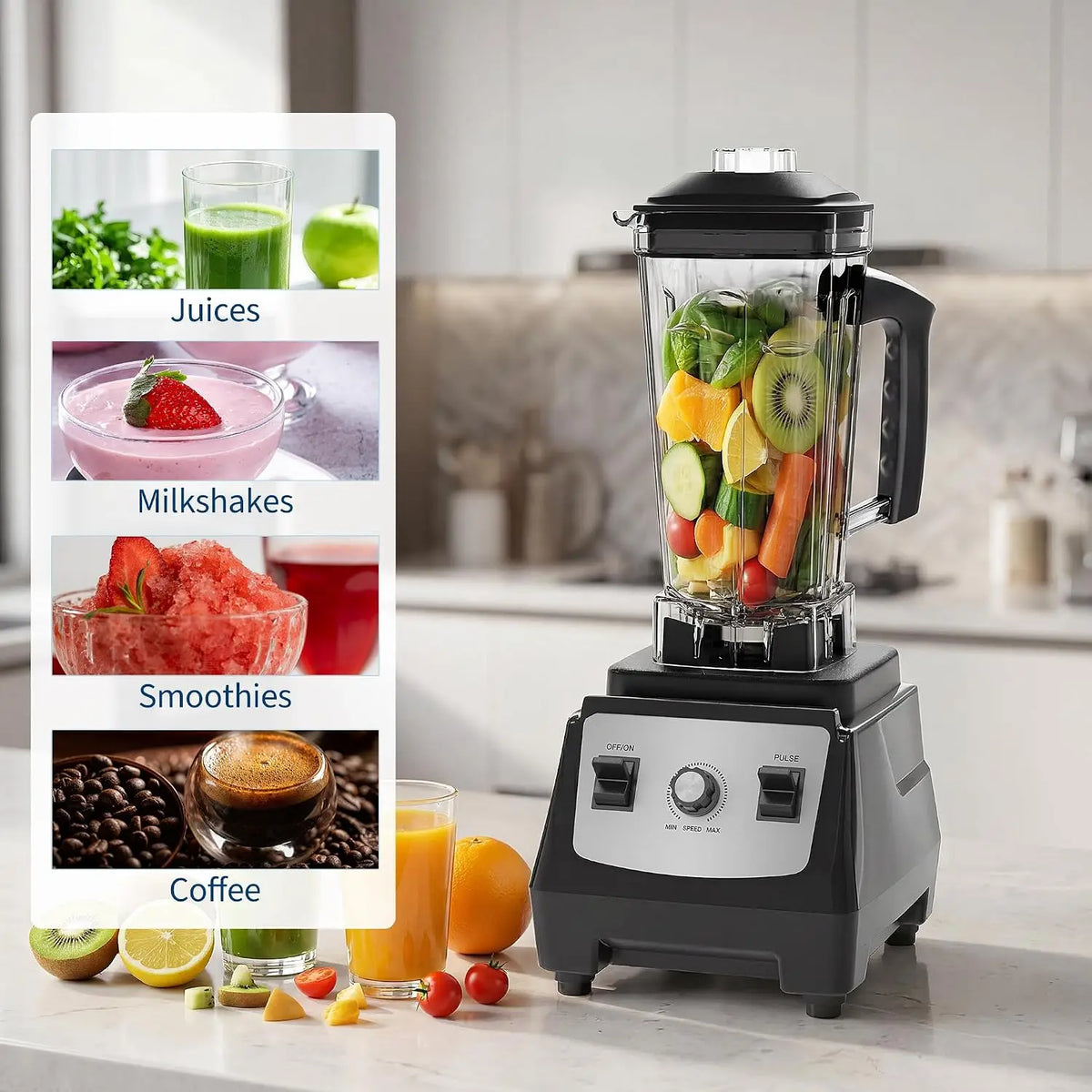 Tacleekii Commercial Blender With Pulse Function For Smoothies And Ice