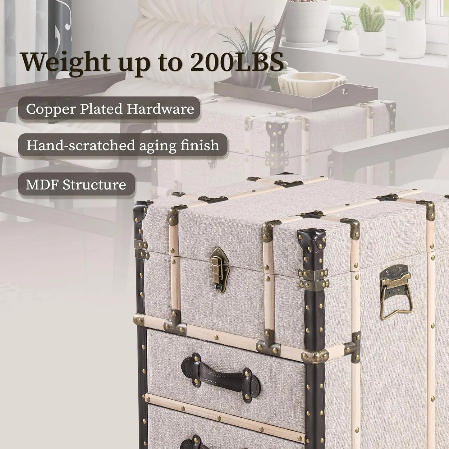 Aoikax Vintage Storage Chest With Buckle Hinged Top End Table