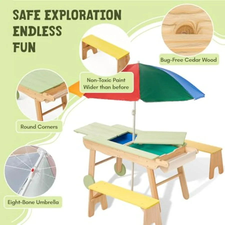 Three In One Sand Water Picnic Activity Table With Storage