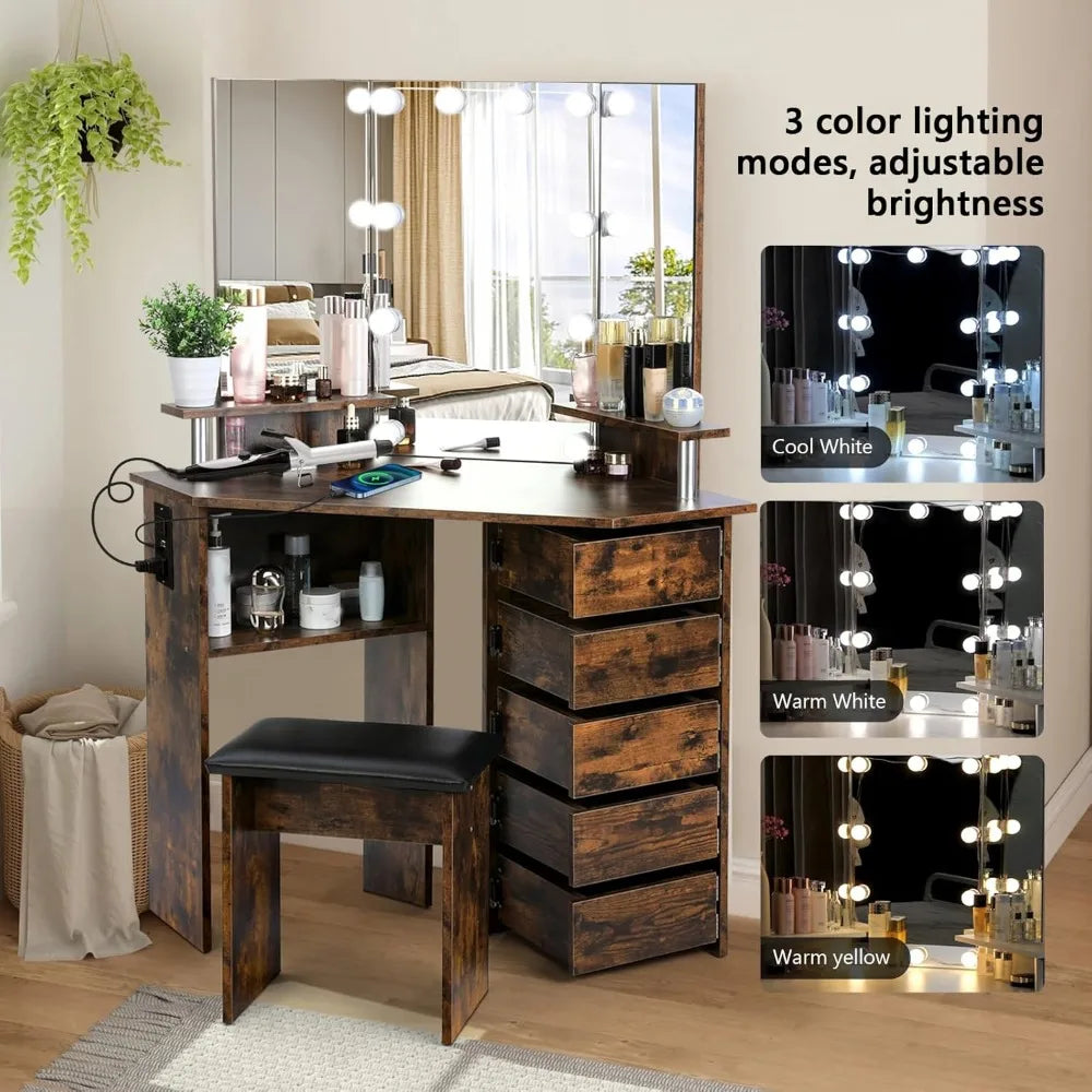 MOYU Vanity With Lights Makeup Desk Power Outlet Included