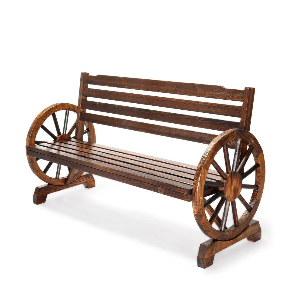 VINGLI 41in Rustic Wooden Wheel Bench,Outdoor Patio Wagon Slatted Seat,350lbs High Capacity Weather Resistant for Garden