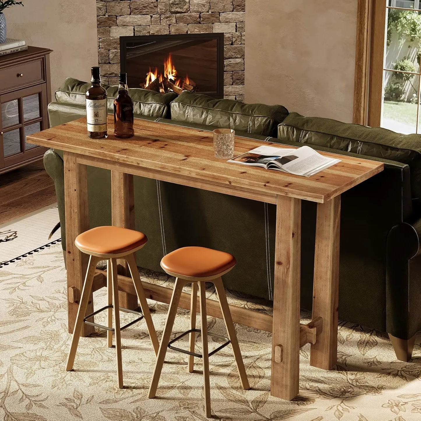 Solid Wood Bar Table Rustic High Top Dining For Kitchen And Home