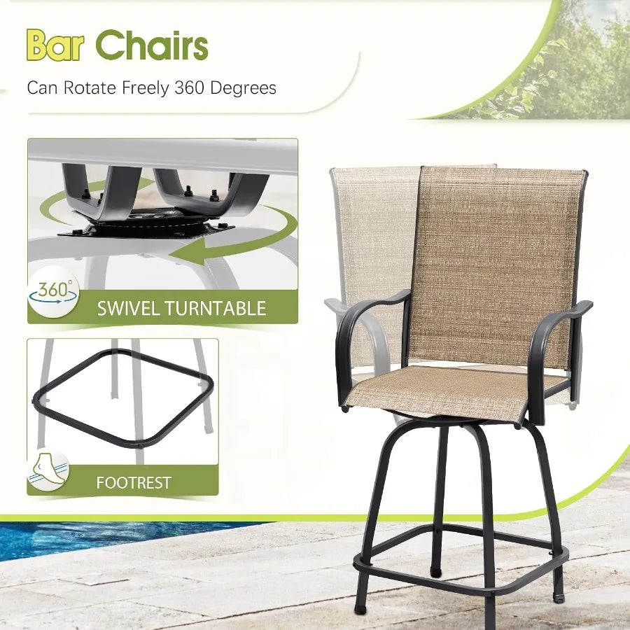 Outdoor Patio Swivel Bar Set With Weather Resistant Bamboo Furniture