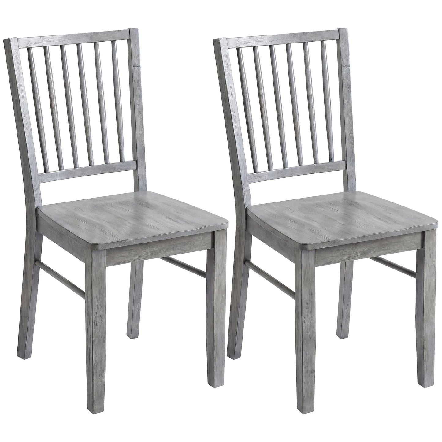 Homcom Farmhouse Dining Chairs Set of 2, Ergonomic Solid Wood Armless Kitchen Chairs with Rubberwood Legs for Dining Room, Kitchen, Rustic Gray