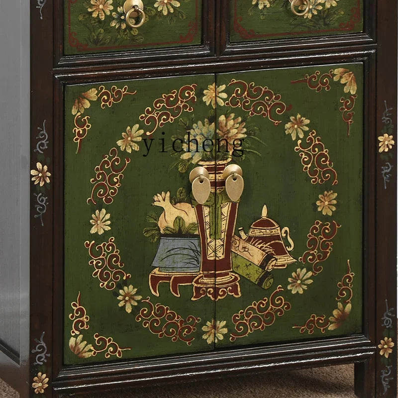 CZ Solid Wood Bedside Table Vintage Multifunctional Storage Organizer