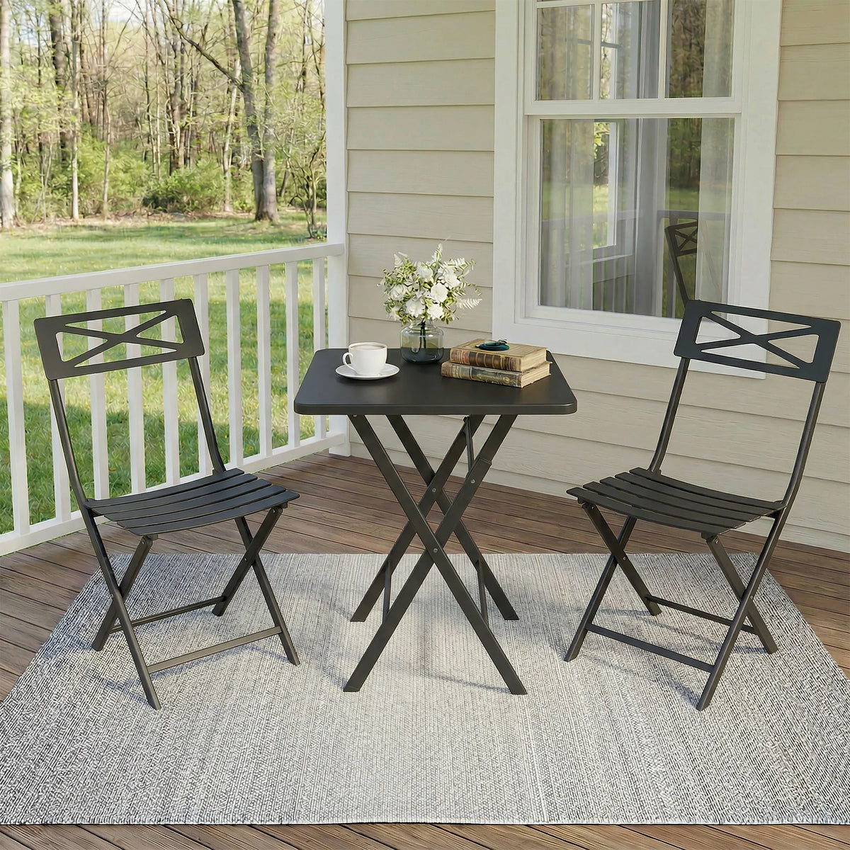 GAOMON Folding Patio Bistro Set With Table And Two Chairs