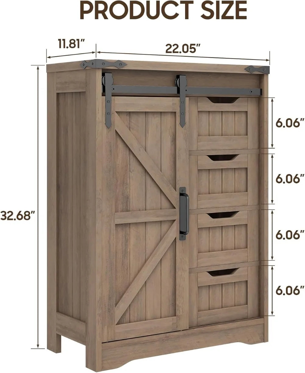 XMSJ Farmhouse Bathroom Cabinet With Sliding Door And Drawers