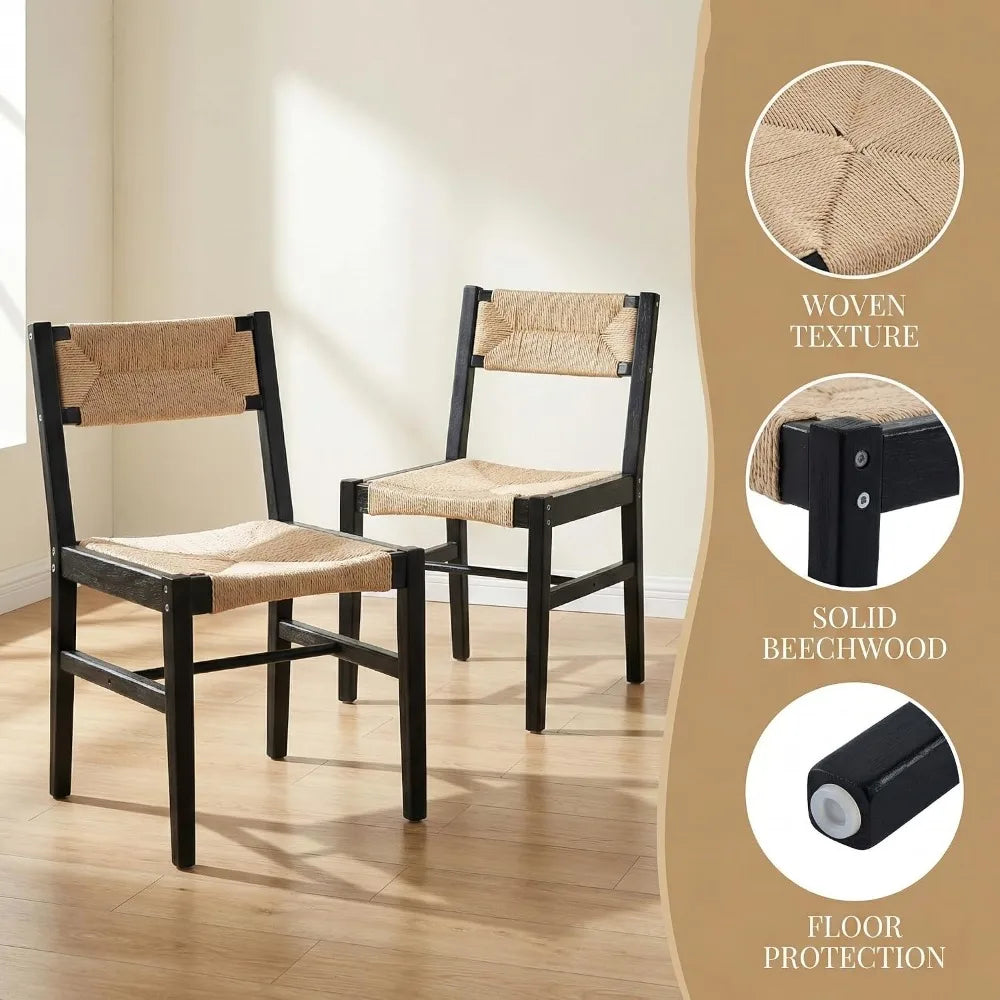 Set of 6 Rattan Dining Chairs Beechwood Woven Farmhouse Kitchen