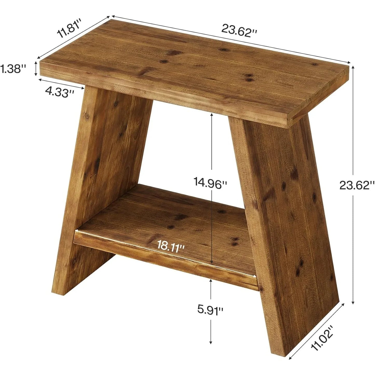 LITTLE TREE End Table for Living Room, Narrow Small Side Table with 2-Tier Storage, Farmhouse Bedside Nightstand for Bedroom
