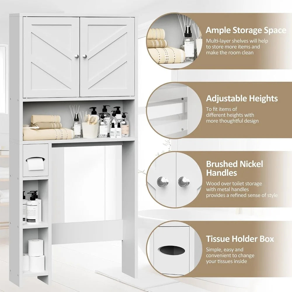 Bathroom Storage Cabinet Over Toilet with Toilet Paper Holder, Freestanding Organizer Space Saver, White