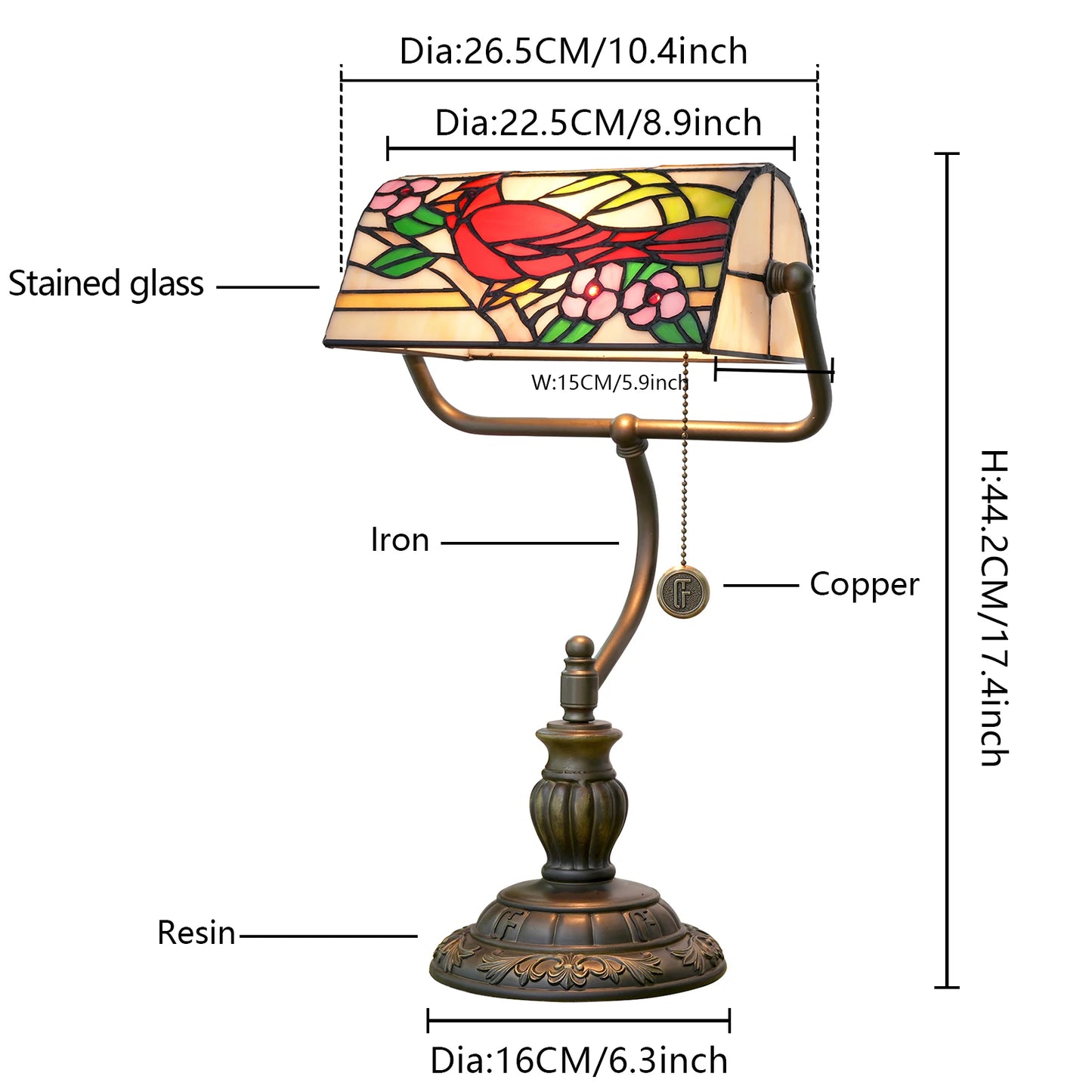 Creative Plug-in Table Lamp Stained Glass Banker Lamp with Zipper Switch Living Room Bedroom Bedside Sofa Library Table Lamp