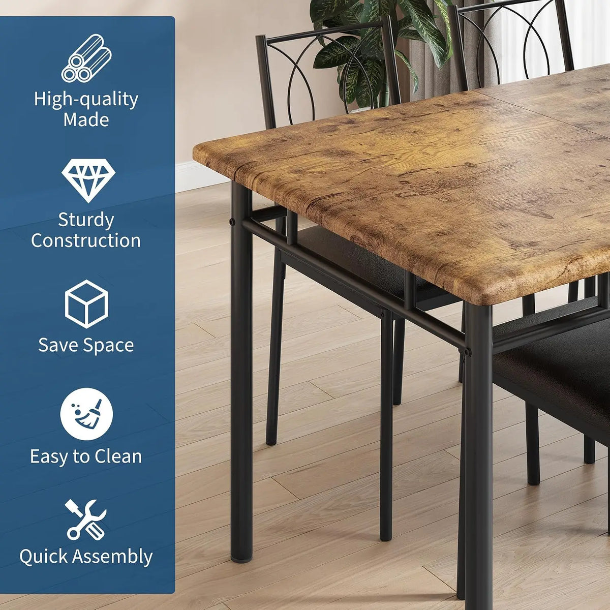 TWISTER.CK Farmhouse Dining Table Set With Upholstered Chairs for Small Spaces