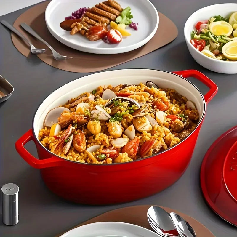 usEnameled Dutch Oven Pot with Lid, Enameled Cast Iron Dutch Oven Pot with Lid, Cast Iron Dutch Oven with Dual Handles for Bread Baking, Non-Stick Enamel Coated Heavy Duty Cookware, Easy to Clean, Heat Retentiond