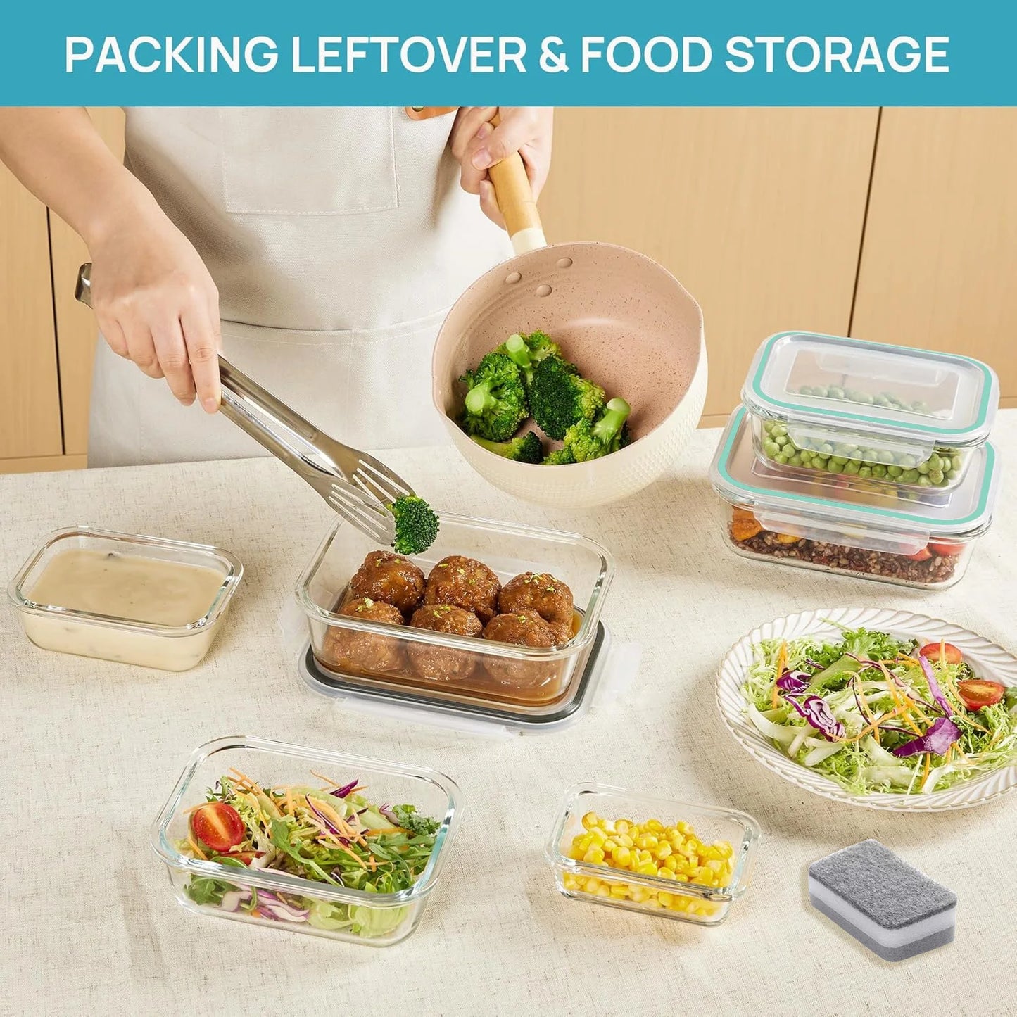 Glass Food Storage Containers 4-Pack With Lids Dishwasher Safe