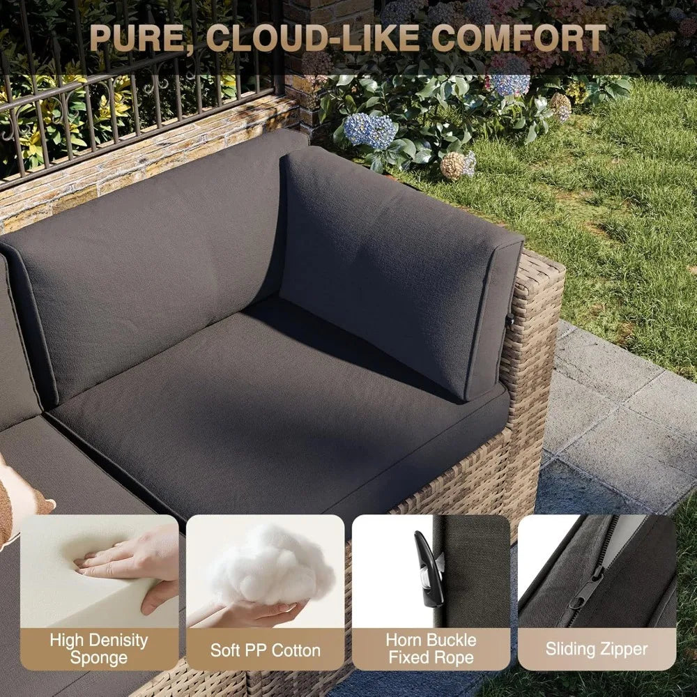 7-Piece Outdoor Patio Furniture Set with Thick Cushions Wicker Sectional Sofa for Garden Poolside Backyard