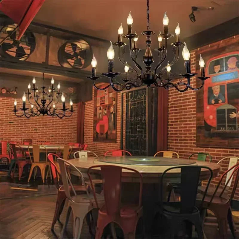 Enerlord French Candle Chandelier Iron Industrial Lustres